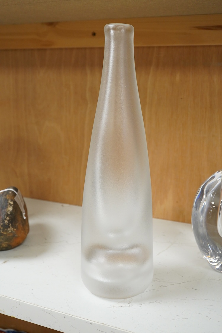 A Göran Wärff (1933-2022), for Kosta Royal art collection frosted bottle vase and a Scandinavian glass vase, largest 31cm high